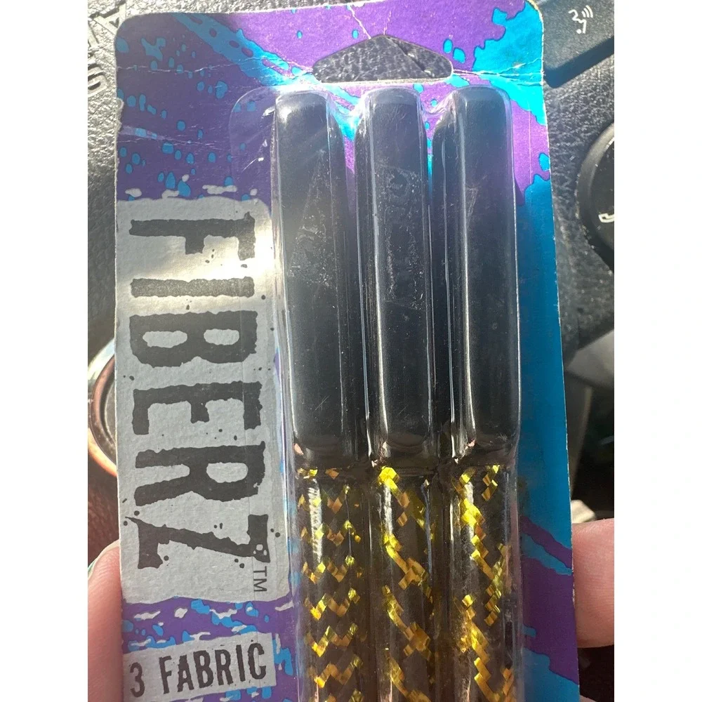 Vintage 1991 Pentech Fiberz Fabric Covered Ballpoint Pens 3 Pack‎ Gold Black 90s